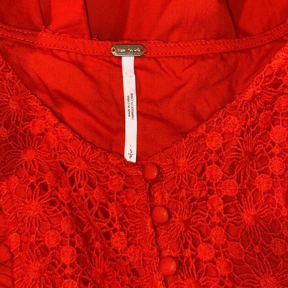 Free People Red Crochet Lace Bib Babydoll Dress - Picture 9 of 10